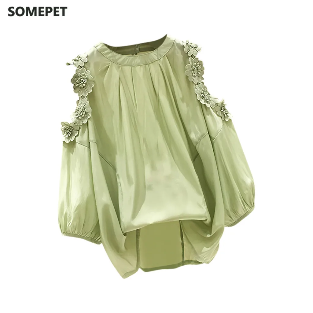 

Women Blouse Sexy Off Shoulder O-neck Solid Half Sleeve Cold Shoulder Appliques Loose Tops Shirt Plus Size Women Blouses