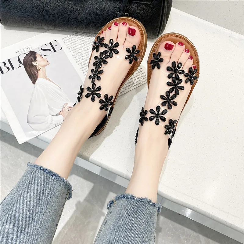 

Comfort Shoes for Women All-Match Luxury Sandals Soft Strappy Heels 2021 Summer Suit Female Beige Fashion Flat Elastic Band New