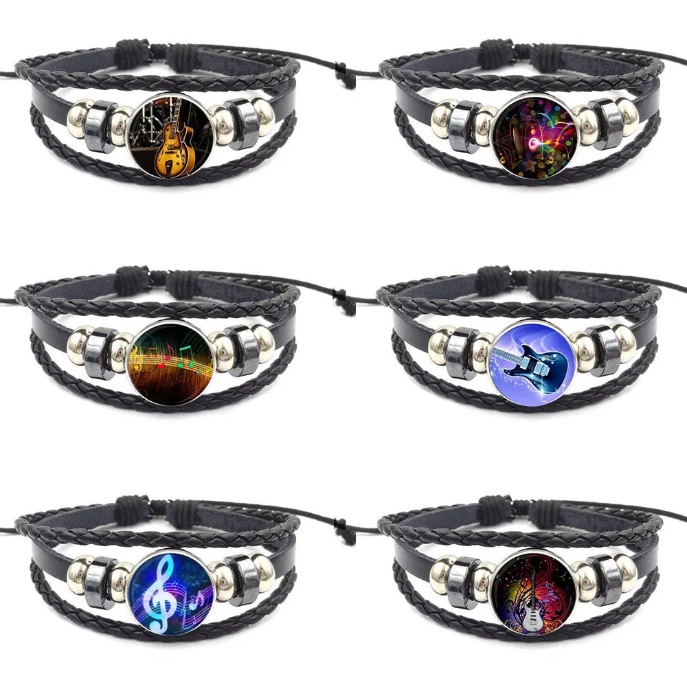 Zgbywsjz музыкальная нота сделанный вручную стеклянный кабошон черный кожаный