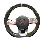 Чехол для руля Mercedes-Benz A-Class W177 2018-2019, 5D, углеродное волокно и замша, желтый маркер, для ручного шитья