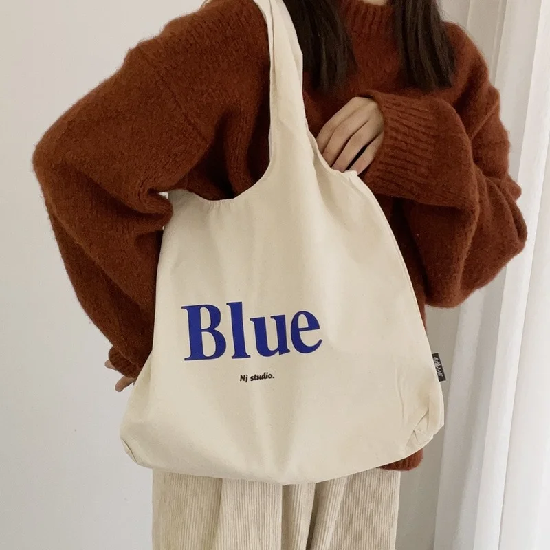 

Fashion Leisure All-match Beige One-shoulder Canvas Bag Letter Print Tote Bag Simple Clutch Large Capacity Shopping Storage Bag