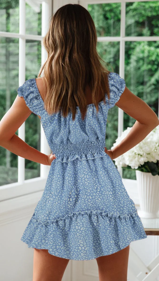 Женское пляжное платье в горошек без рукавов мини трапециевидной формы с