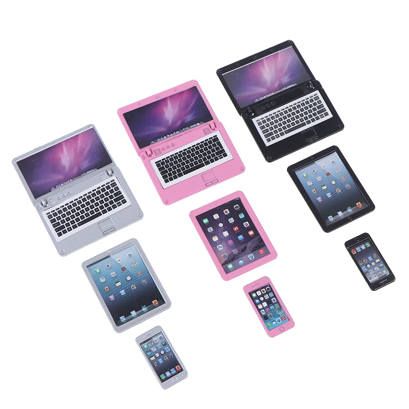 3Pcs/Set Simulation Mini Laptop Computer Tablet Cell phone Dollhouse Miniature 1:12 Alloy Crafts Decor DIY Accessories - купить по