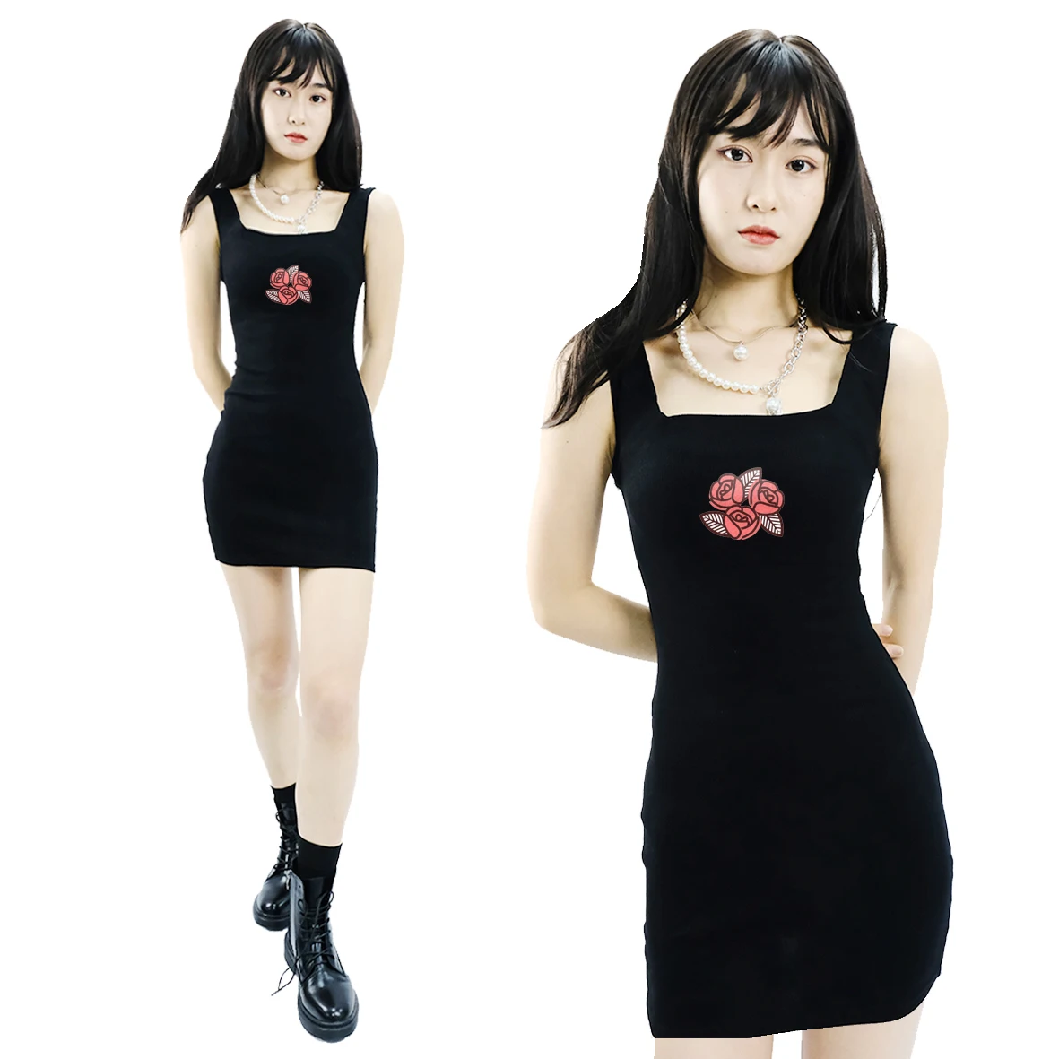 

Sexy Summer Women's Dress 2021 Rose Harajuku Print Female Girls Sleeveless Vestidos Sundress Club Wear Bodycon Solid Dress