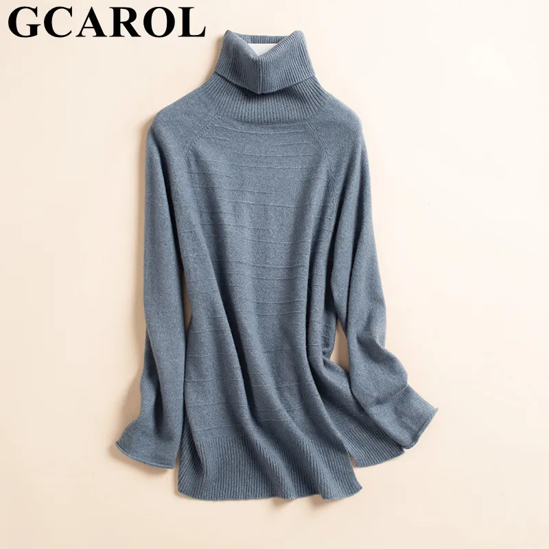 GCAROL Autumn Winter Women Turtleneck 30% Wool Sweater Split Bottom Casual Oversize Cashmere Short Jumper OL Elegant Pullover | Женская