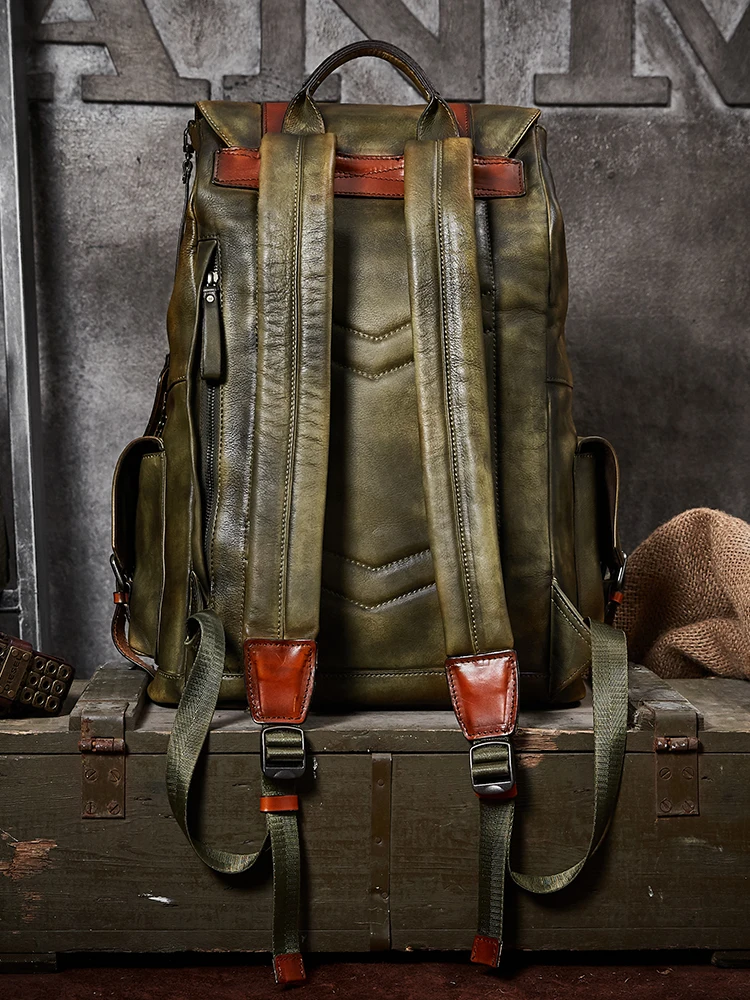 Рюкзак мужской из натуральной кожи растительного дубления большой емкости для