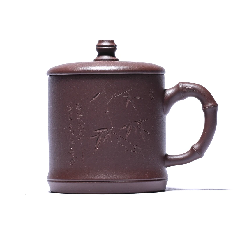 

Yixing purple sand cup run of mine ore purple mud all handmade tea home boss zizhu office cup tea cups with cover cup