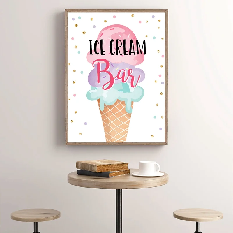 

Canvas Painting Ice Cream Bar Sign Prints Ice Cream Social Birthday Party Decoration Pink Mint Purple Art Poster Picture Decor