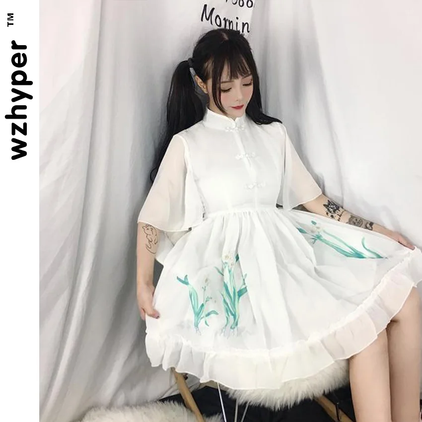 

Summer Chinese Style Gothic Lolita Dress Harajuku Street Fashion Cross Cosplay Female Bow Dress Japanese Soft Sister Style Dress