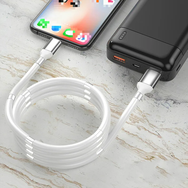 

New Magnetic rope cable automatically retractable cable Fast charging 2.4A USB to Micro Type C charger for iPhone xiaomi huawei