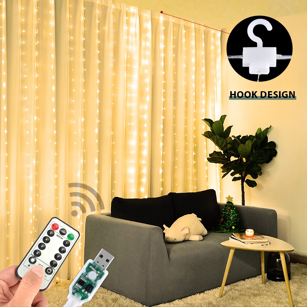 

3M LED Curtain Fairy Lights Remote Control USB String Lights Christmas Decoration For Home Bedroom Wedding Party Holiday Lights