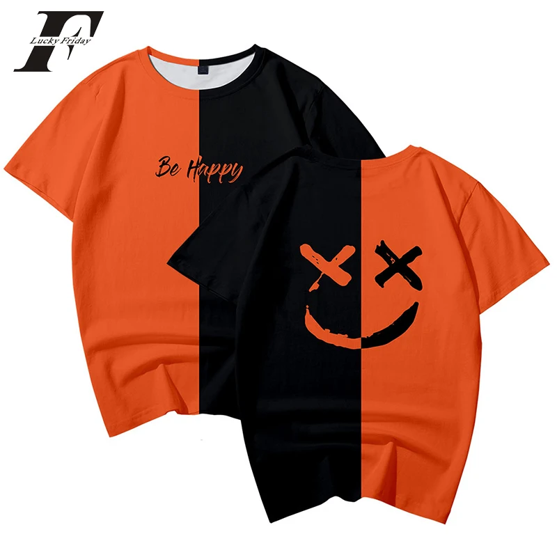 Летняя 3d футболка модная в стиле хип хоп с надписью Be Happy Smile Face kpop коротким