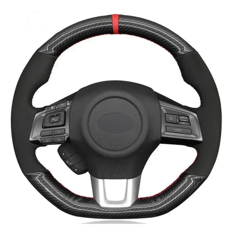 

Car Steering Wheel Cover DIY Hand-stitched Soft Black Suede Carbon Fiber Leather For Subaru WRX (STI) 2015-2019 Levorg 2015-2019