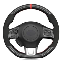car steering wheel cover diy hand stitched soft black suede carbon fiber leather for subaru wrx sti 2015 2019 levorg 2015 2019