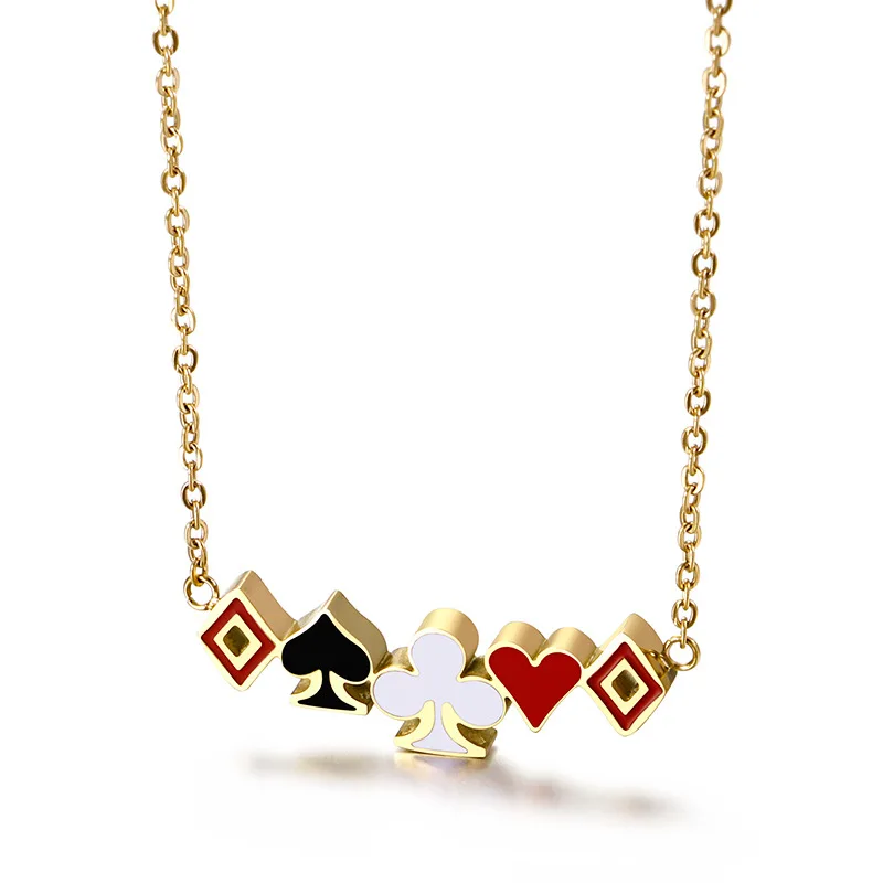 Lucky Ace of Spades квадратное ожерелье для женщин золотой покерный кулон из нержавеющей