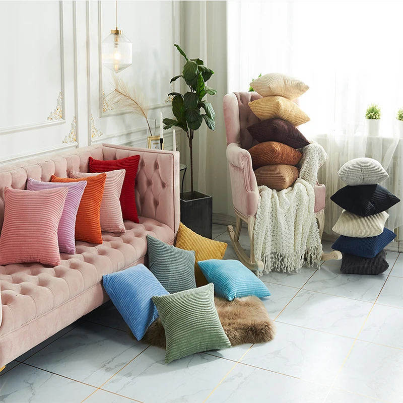 Luxury Corduroy Pillow Cover Case Green Yellow Pink Gray White Black Home Decorative Sofa Throw cushion cover | Дом и сад