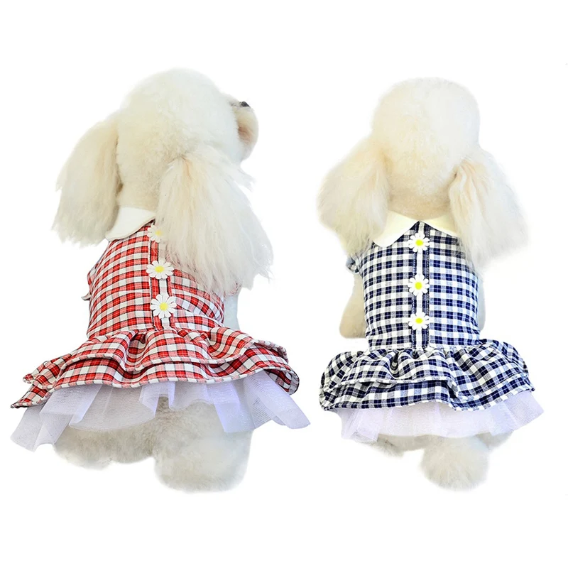 

Летнее платье для собак, одежда для домашних животных, одежда для Вечерние вечернее клетчатое платье принцессы, одежда для щенка, модная оде...