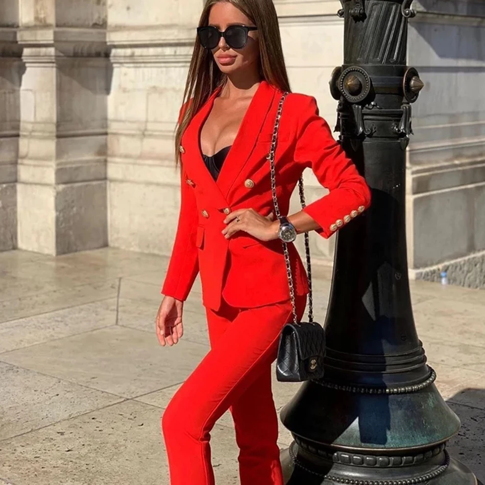 Женский комплект из 2 предметов лето 2021 красный розовый блейзер пуговица длинный