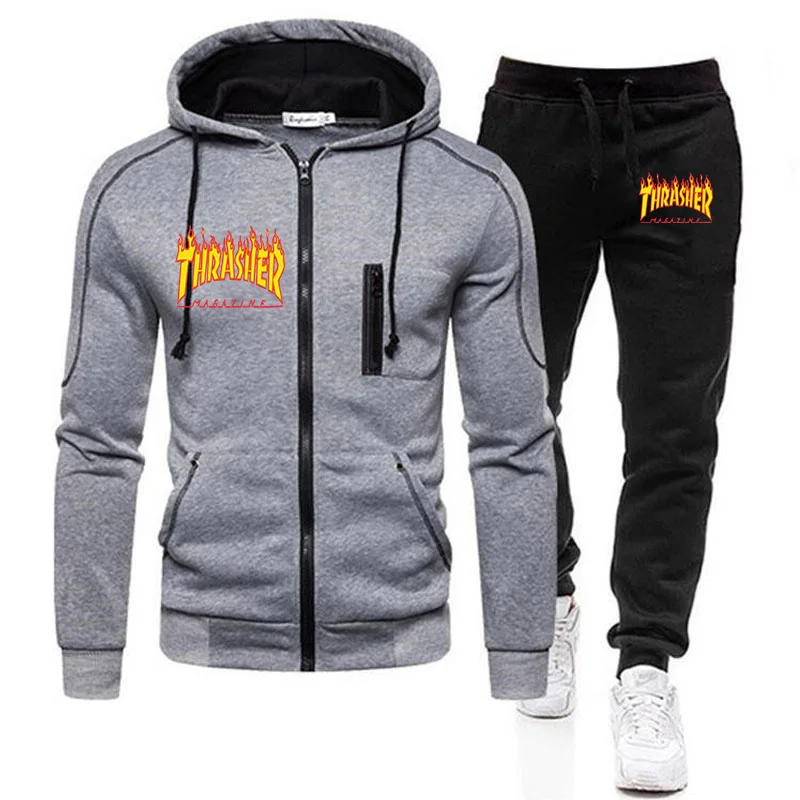 

Men's Printed Letters Sportswear Suit Men's Casual Hooded Zipper Sweater Hoodie And Foot Pants Two-Piece Spring Suit Set