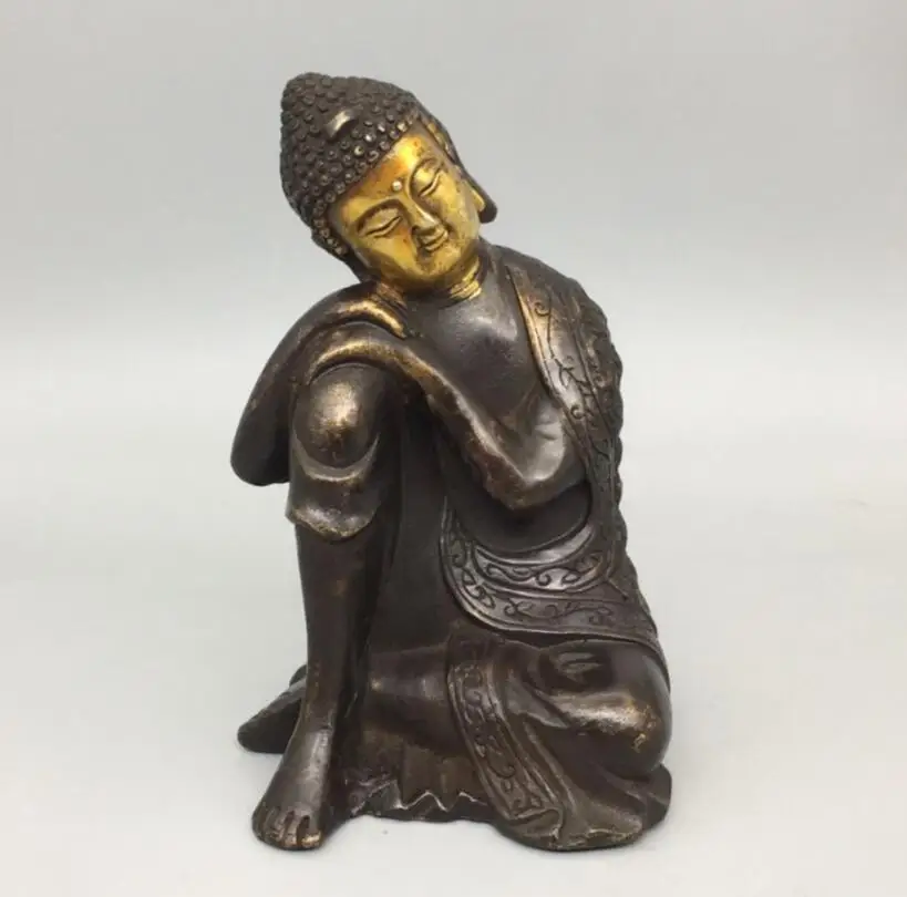 

China archaize brass Shakyamuni sleep Buddha crafts statue
