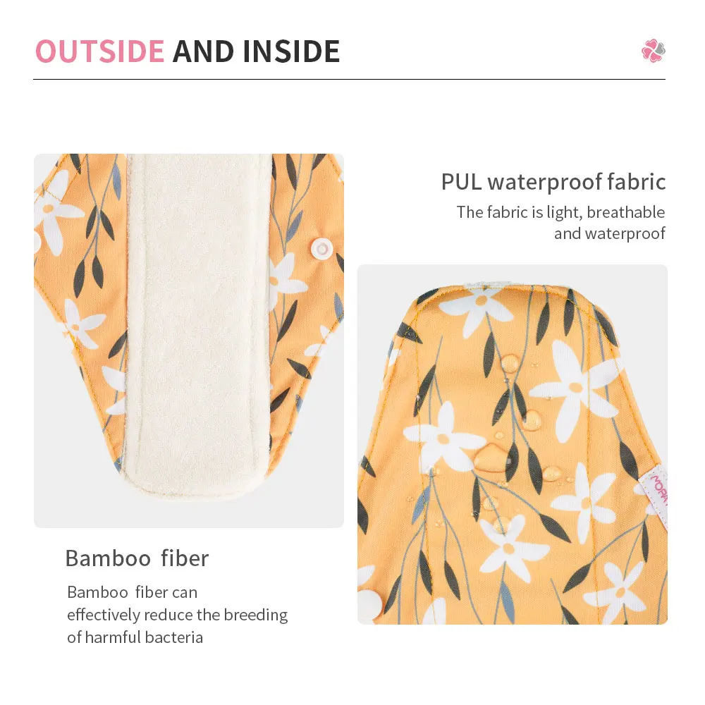 Mora Mona 5pcs Women Reusable Cloth Pads Sanitary Napkins Waterproof Bamboo Women Menstrual Washable Pads  Absorbent Pads