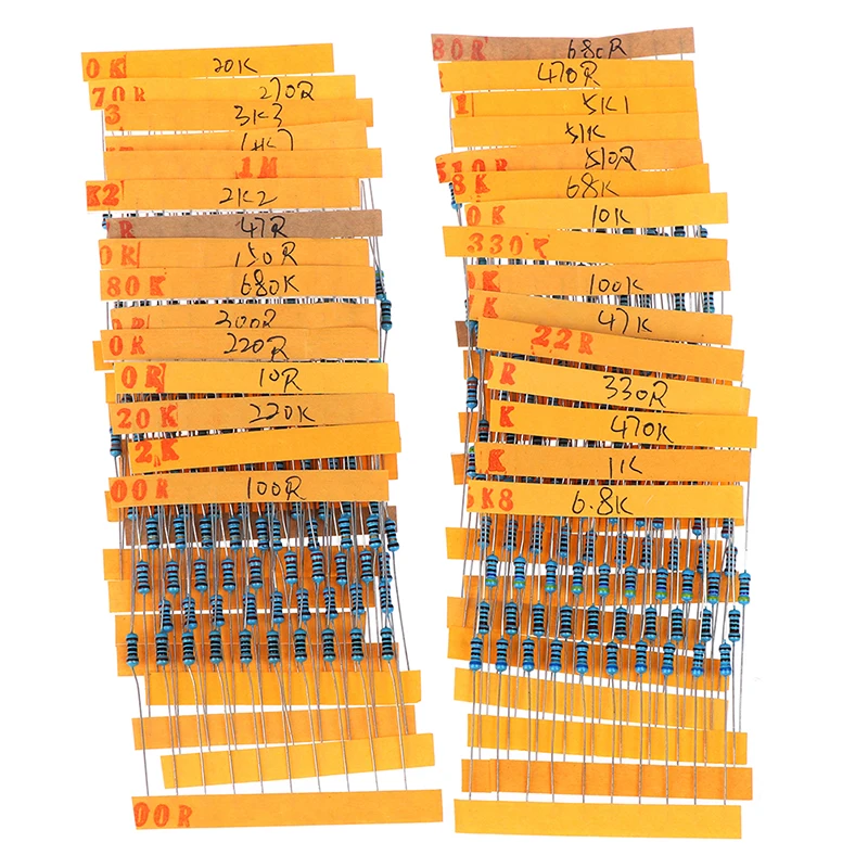 

Hot 300pcs/set 30 Kinds 1/4W Resistance 1% Metal Film Resistor Pack Assorted Kit 1K 10K 100K 220ohm 1M Resistors Dropshipping