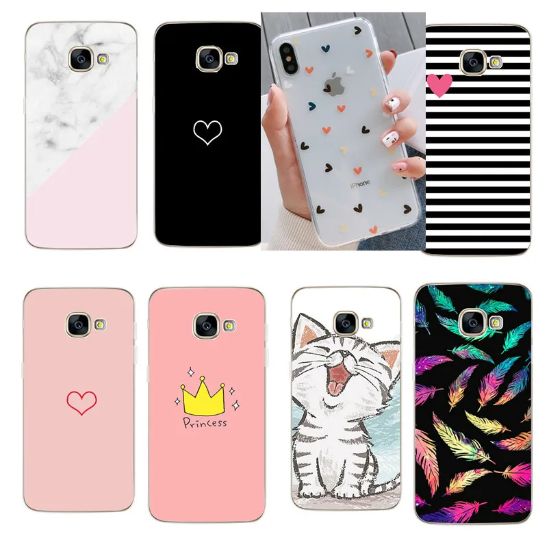 Силиконовый чехол с сердечками для Samsung A5 2017 мраморные чехлы телефонов Galaxy A8 Plus 2018