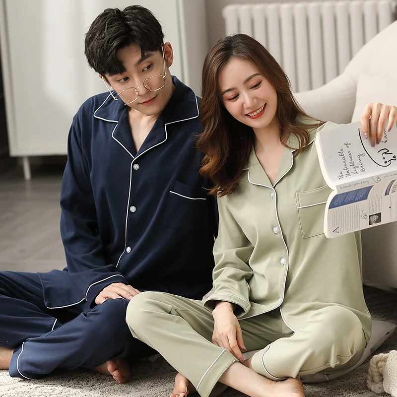 

Winter Women And Men Couple Pajamas Cotton Sleepwear Pijamas Home Clothes Cotton Femmale Solid Color Casual Loose Clothes