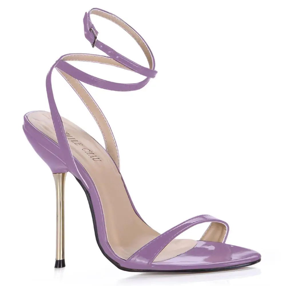 Violet Patent CHMILE CHAU/пикантная обувь для вечеринок женские туфли на высоком каблуке-шпильке с ремешком на щиколотке, рабочие женские сандалии для офиса zapatos mujer, большие размеры 3845-i11 - Цвет: Violet Patent
