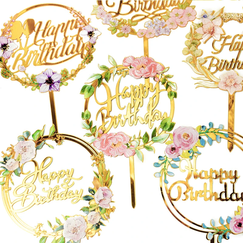 

Acrylic Flowers Happy Birthday Cake Topper For Baking Dessert Cake Decorations Baby Shower Kids Birthday Party Decor Supplies