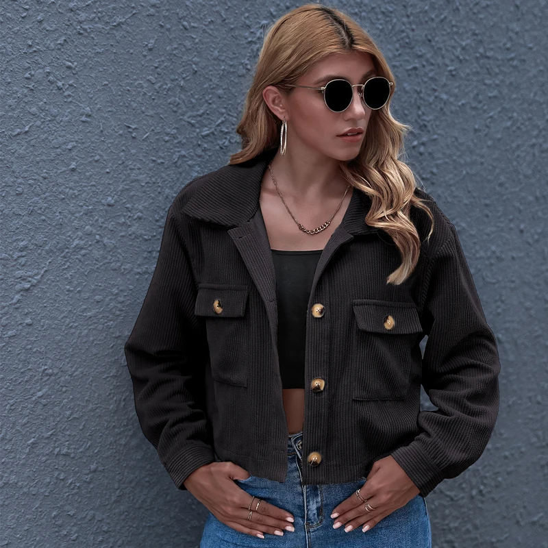 

New 2021 Autumn Winter Women's Jackets Fashionable Pockets Retro Vintage Wild Cargo Corduroy Short Tops Streetwear Dropshipping