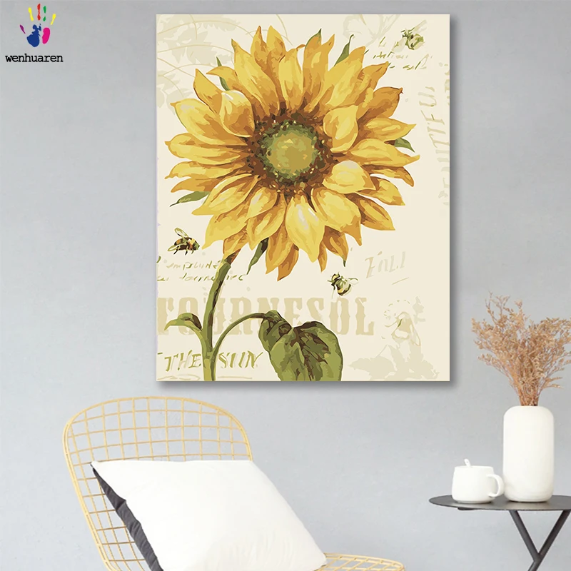 DIY картинки для раскраски по номерам с цветами винтажная Подсолнух иллюстрация