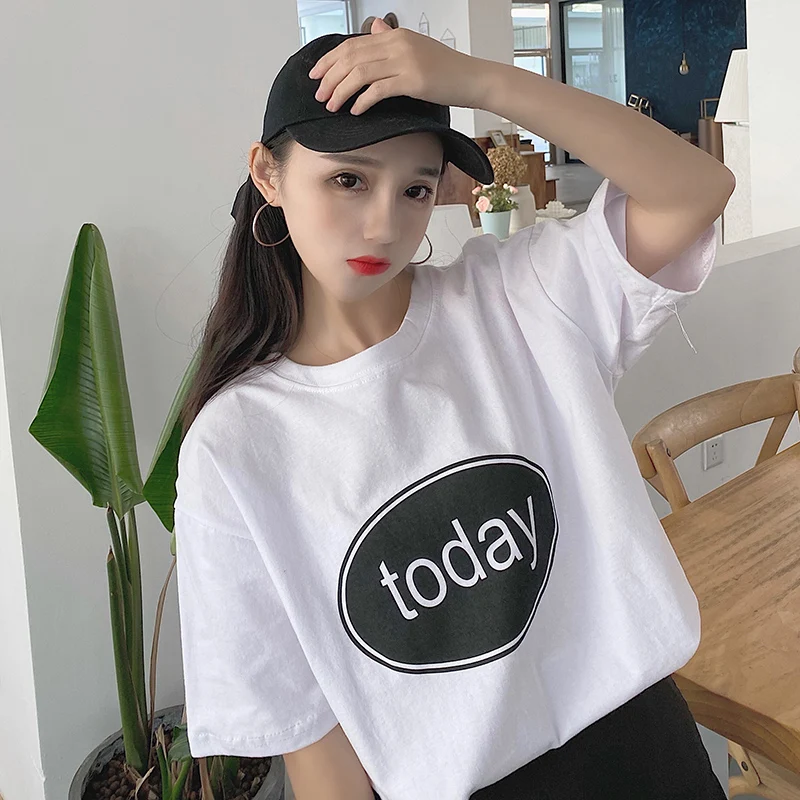 

Summer Short Sleeve T-shirt Women Korean-style Loose-Fit Women Clothes Fashion Round Neckline T-shirt Women
