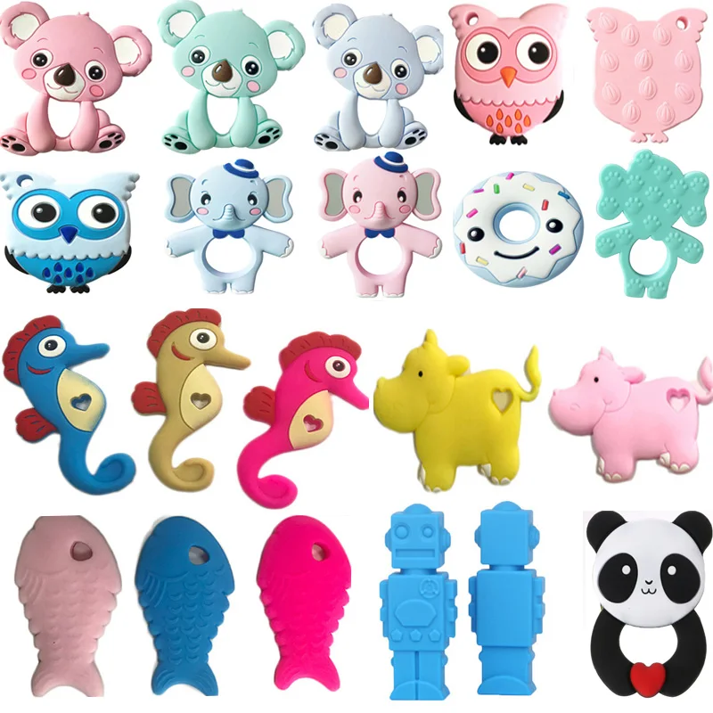 

Silicone Teethers Animal Koala Owl Elephant Baby Ring Teether Silicone Chew Charms Baby Teething Gift Toddler Toys 27 Colors