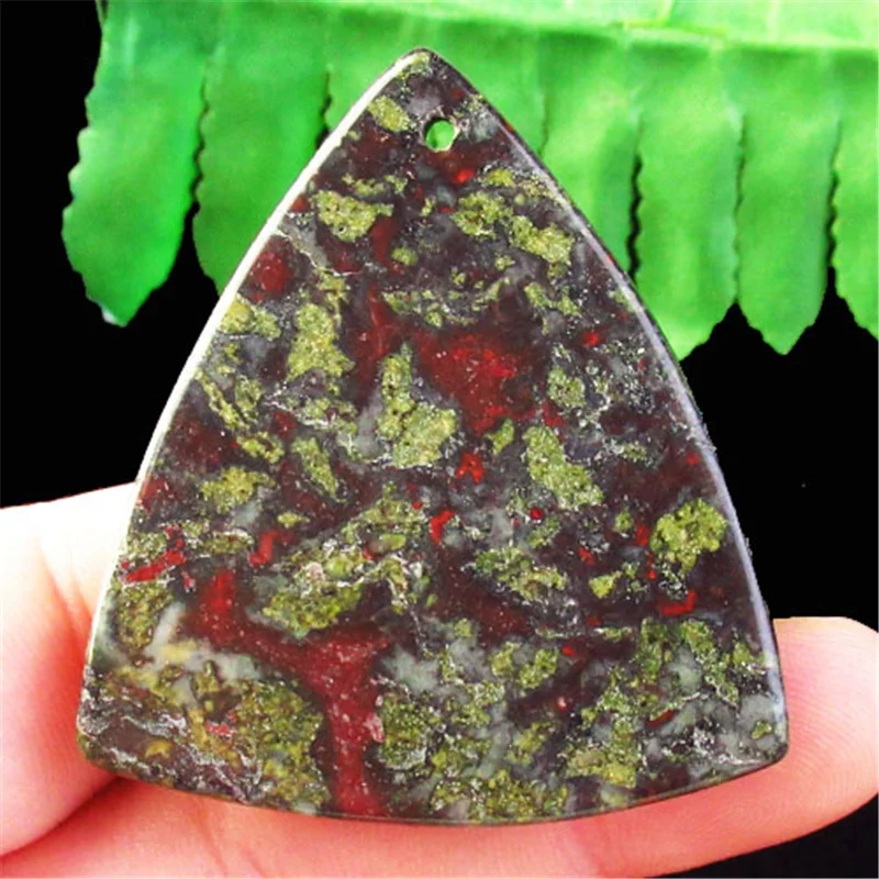 

SK60442 Natural Dragon Bloodstone Triangle Pendant Bead 50x45x6mm For Jewelry Making