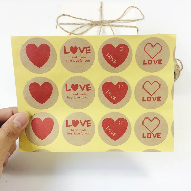 

120 Pcs/lot lovely Stickers Red Heart LOVE Kraft Paper Sticker For Handmade DIY Gift Sealing Packaging Label Scrapbooking