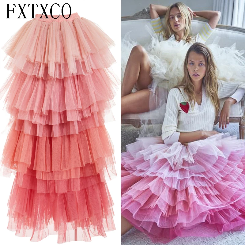 Многоярусная розовая юбка рюкзак эластичные длинные разноцветные юбки для