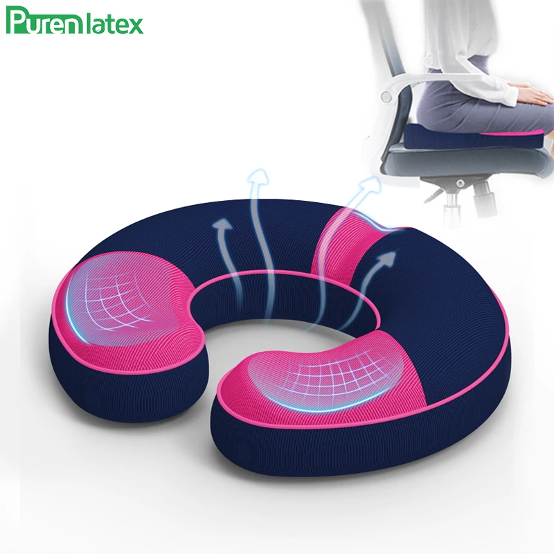 Purenlatex Orthopedic Hemorrhoid Treatment Pillow Memory Foam Cushion for Coccyx Pain Relief Donut Pillow for Home Office Car