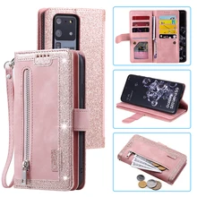 New 9 Cards Zipper Flip Leather Case For Samsung S21 S20 FE S20 Ultra S10 S8 S9 Plus A71 A552 A50 A82 A72 Wallet Book Phone Case