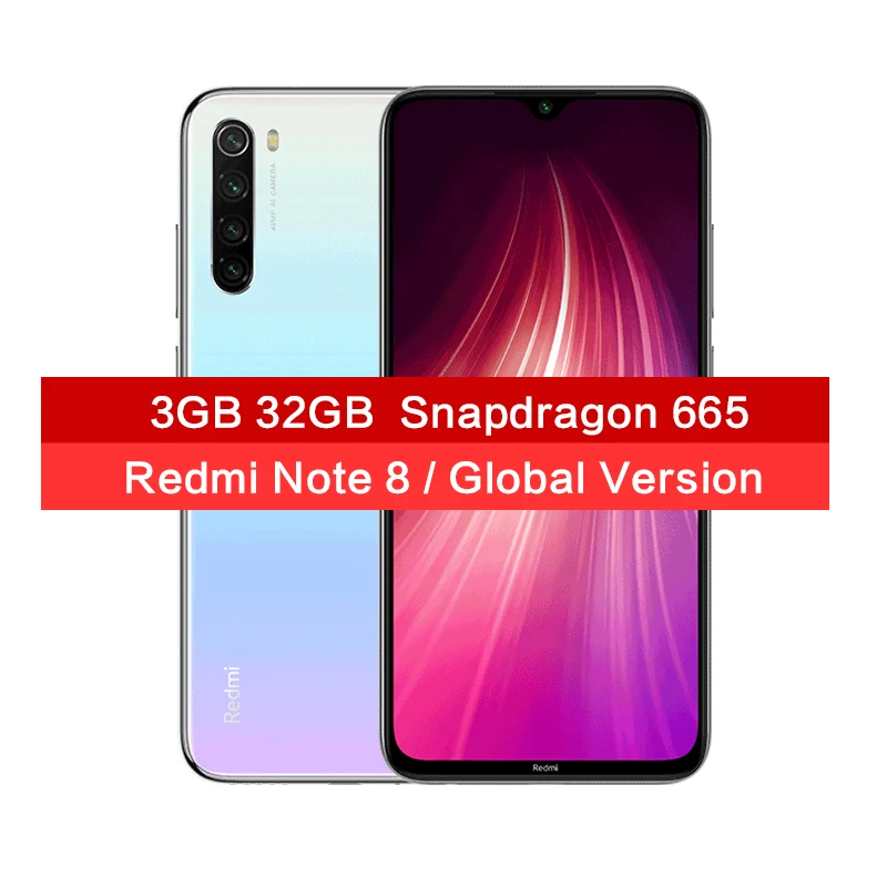 White 3GB 32GB Глобальная версия Xiaomi Redmi Note 8 48MP 4 камеры 3 ГБ ОЗУ 32 Гб Смартфон Snapdragon 665 Восьмиядерный FHD экран 6,3 дюйма мобильный телефон - Цвет: White 3GB 32GB