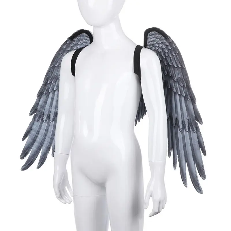 

Adult Kids Halloween Black White Non Woven Feathers Angel Wings Evil Cosplay Costume Mardi Gras Pretend Play Dress Up Accessory