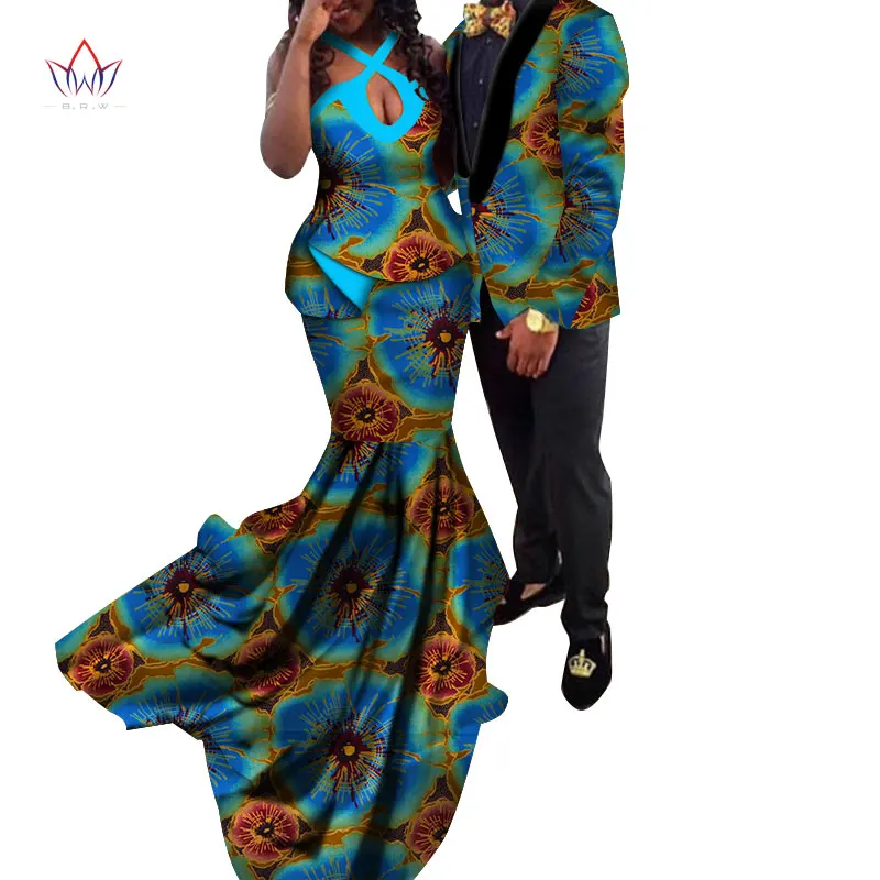 3 African Couple Clothes African Dresses for Women Bazin Riche Long Evening Dresses African Men Jacket Coat Clothing WYQ154 - Color: 3