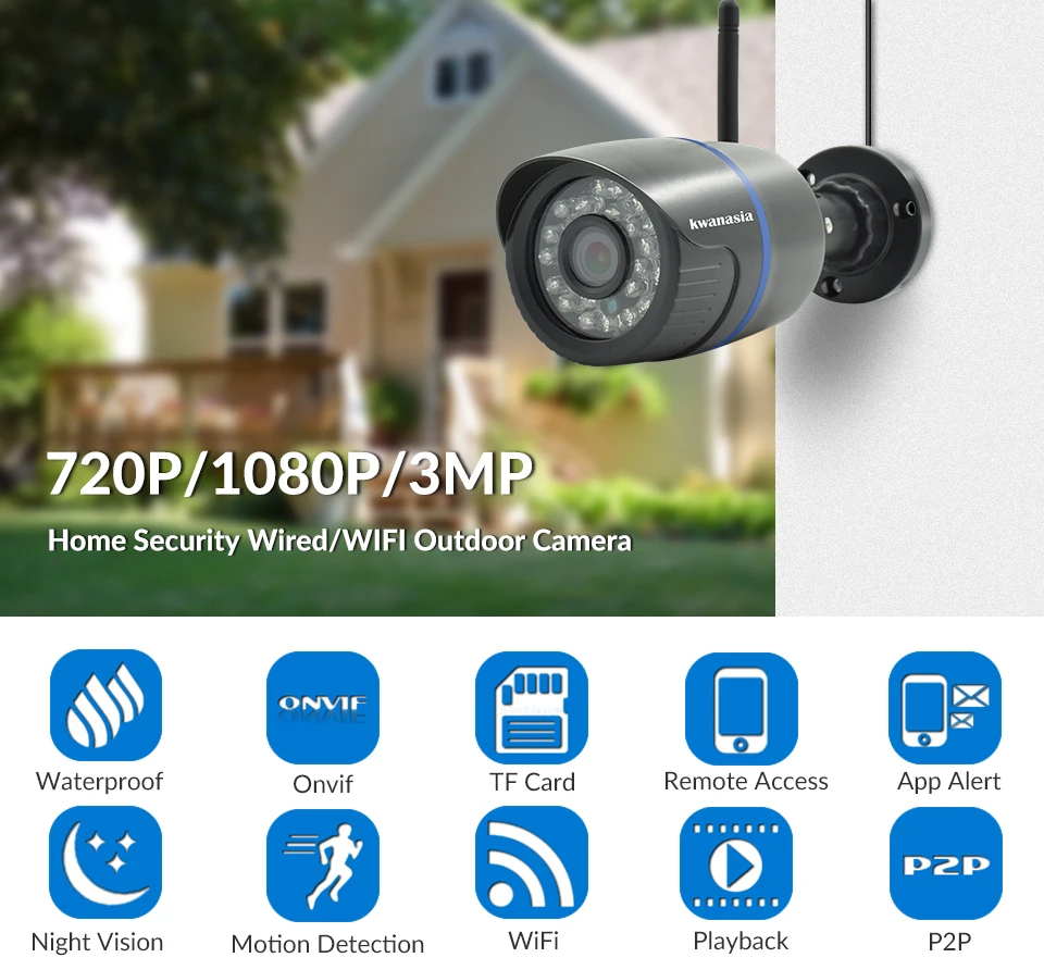 Камера Наружного видеонаблюдения с поддержкой Wi-Fi 3 Мп 1080P 720P | Безопасность и
