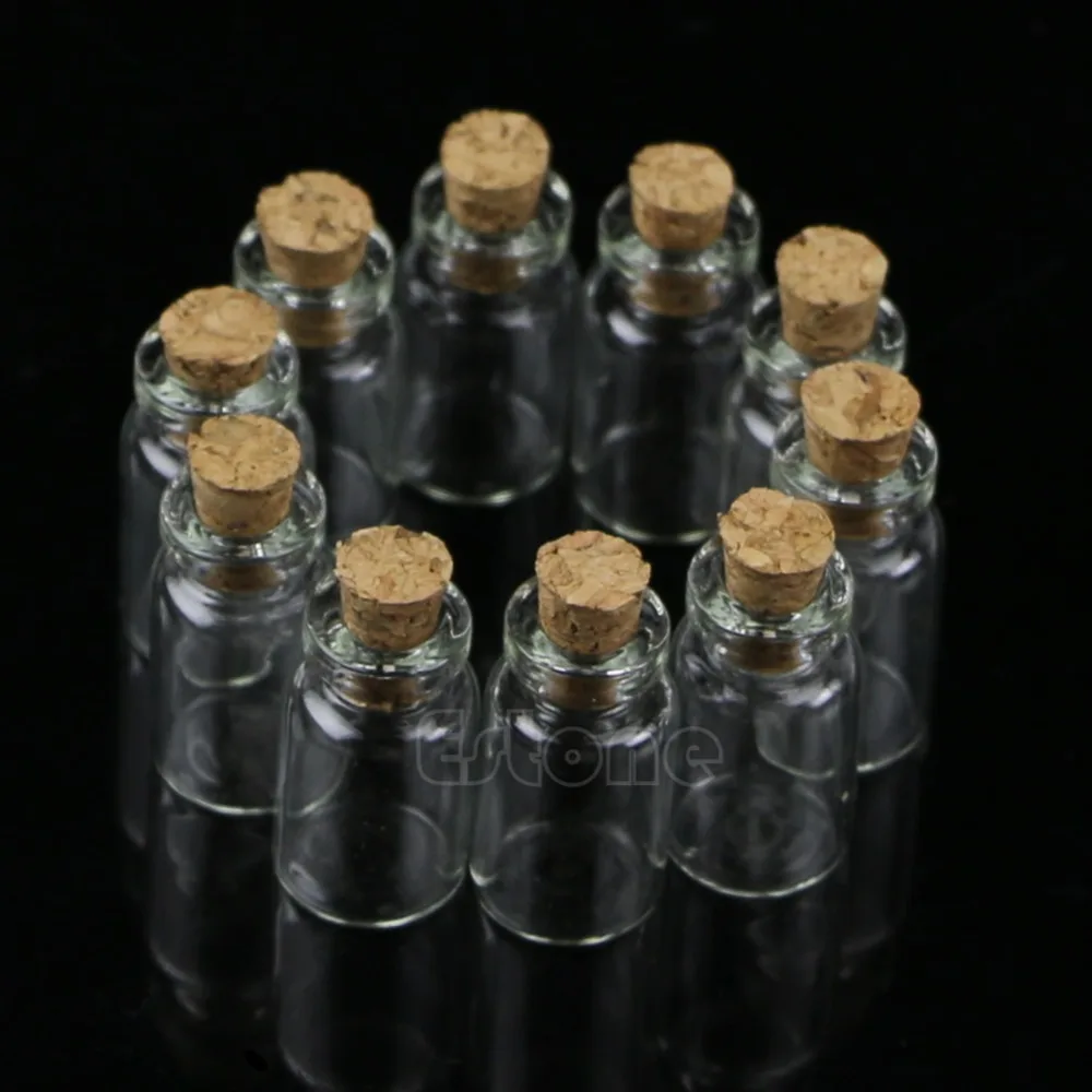 

10pcs/Set 1mL Mini Small Glass Bottles with Clear Cork Stopper Tiny Vials Jars Containers Message Weddings Wish Jewelry Favors
