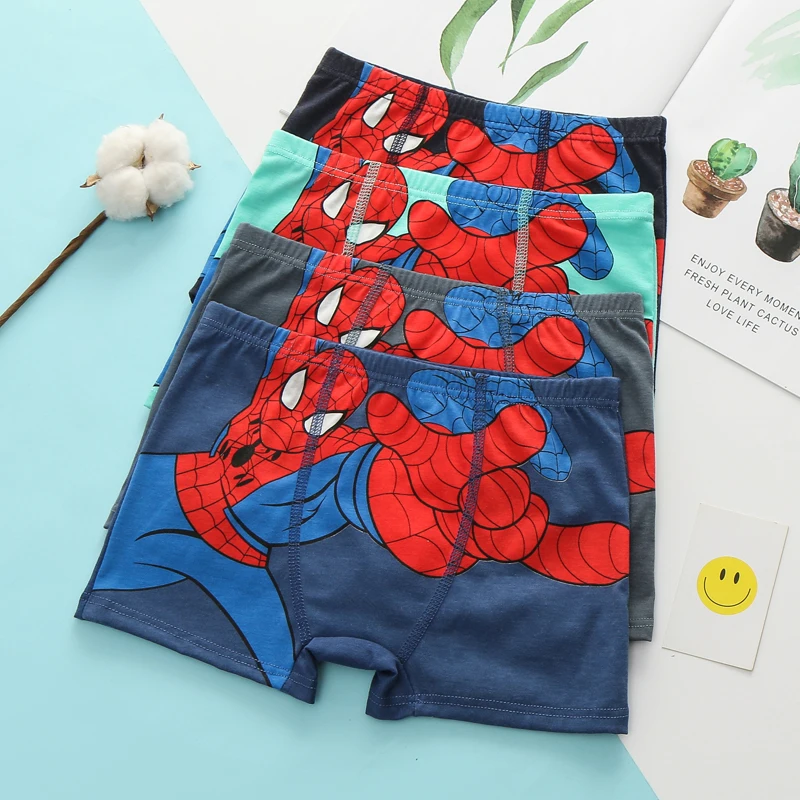 Детское нижнее белье 4 шт./лот трусы-боксеры с рисунком Человека-паука для