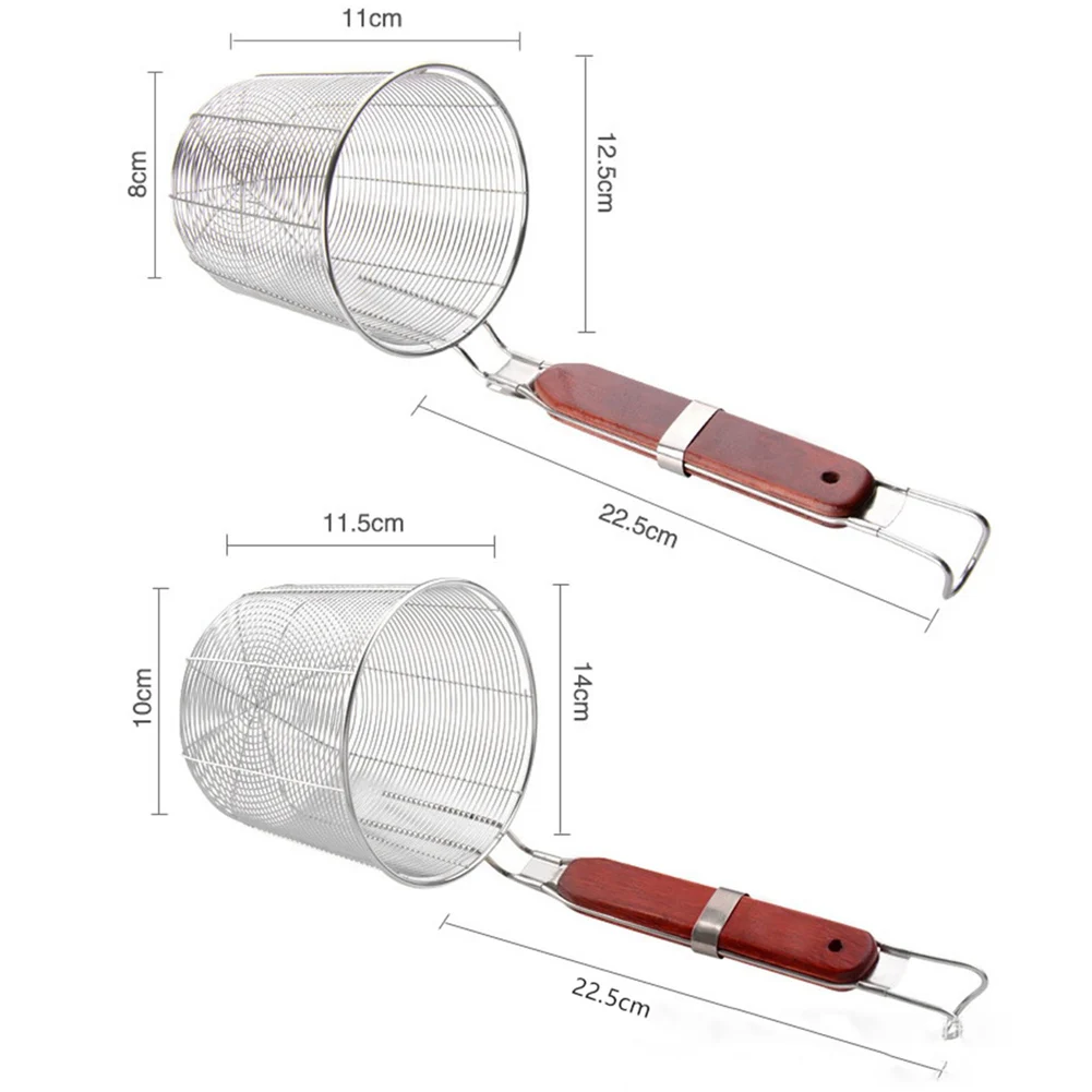 Портативный сетчатый фильтр из нержавеющей стали с крючком и деревянной ручкой