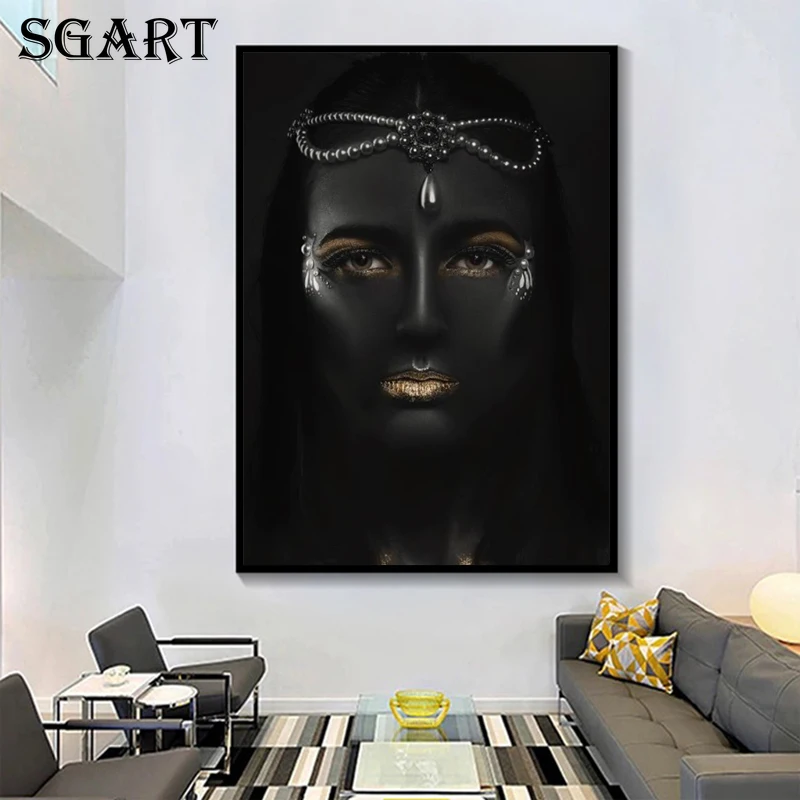 

African Art Black And Gold Woman Canvas Painting Nordic Poster And Prints Scandinavian Wall Art Picture For Living Room Decor