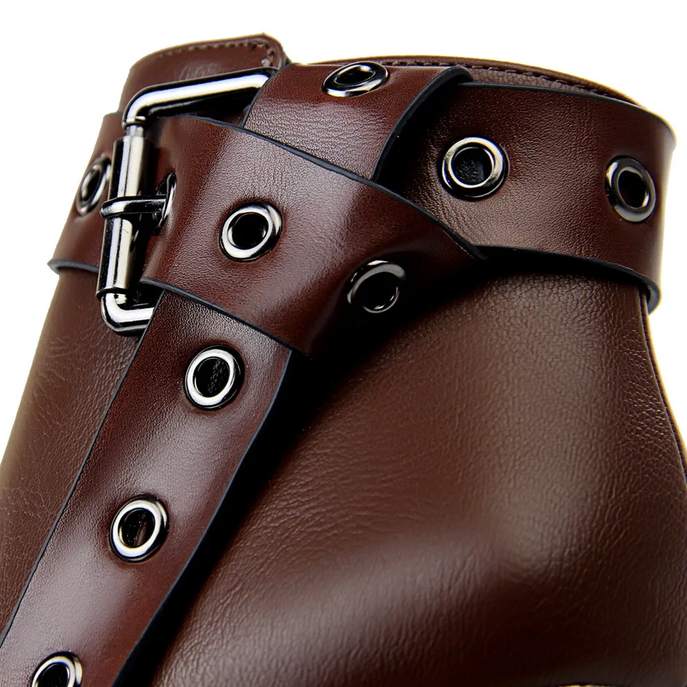 2023 Women Retro Ankle Boots Heels 10.5cm High Heels Booties Lady Pointed Toe Belt Buckle Rivets Short Boots Party Quality Shoes