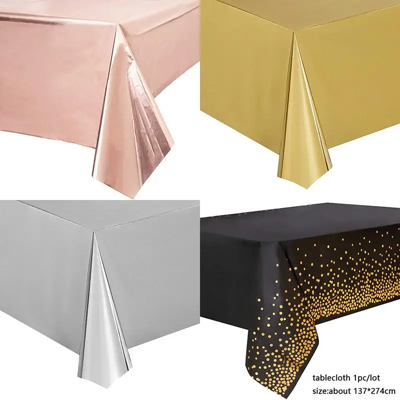 

137*274cm Rose Gold Tablecloth Gold/silver Dot Table Cover for Adult Happy Birthday Party Supplies Wedding Decorations