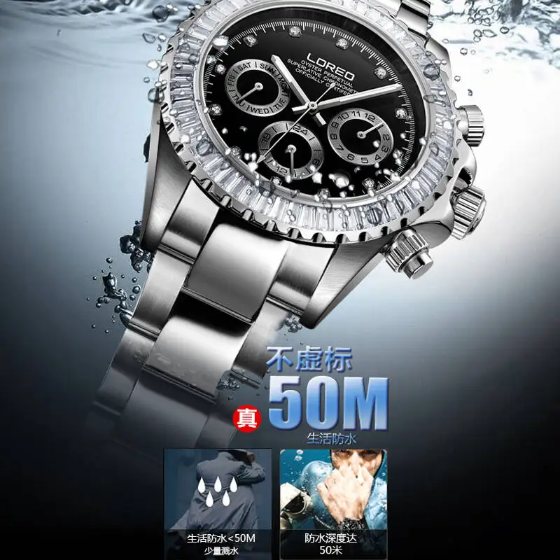 LOREO 9209 diver 200 м oyster perpetual cosmographal daytona автоматические алмазные светящиеся часы Новые водонепроницаемые устойчивые к царапинам